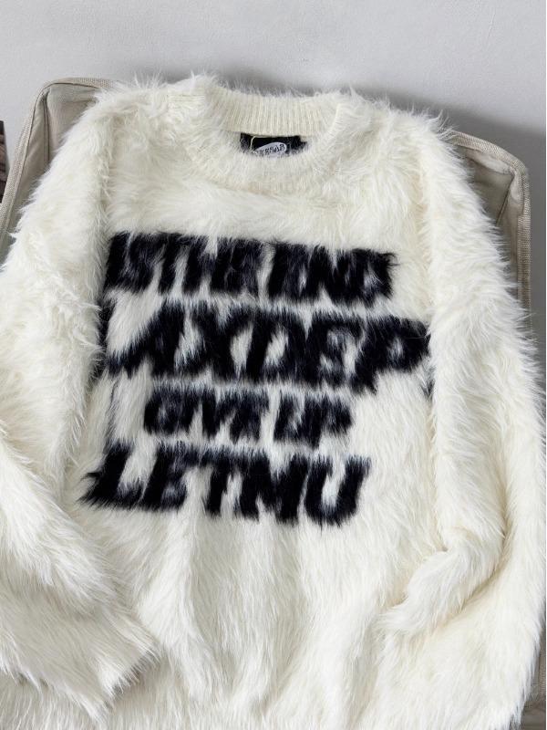 Unisex Retro Loose Knit Faux Mink Sweater - Lazy Style for Autumn/Winter