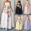 Women's Strapless Maxi Dress Floral Print High Waist A Line Elegant Evening Dress