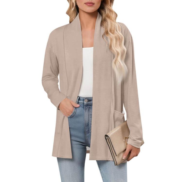 Cardigan da Donna a Manica Lunga, Scollo a V, Leggero, Casual, Lento, Sottile, con Tasche
