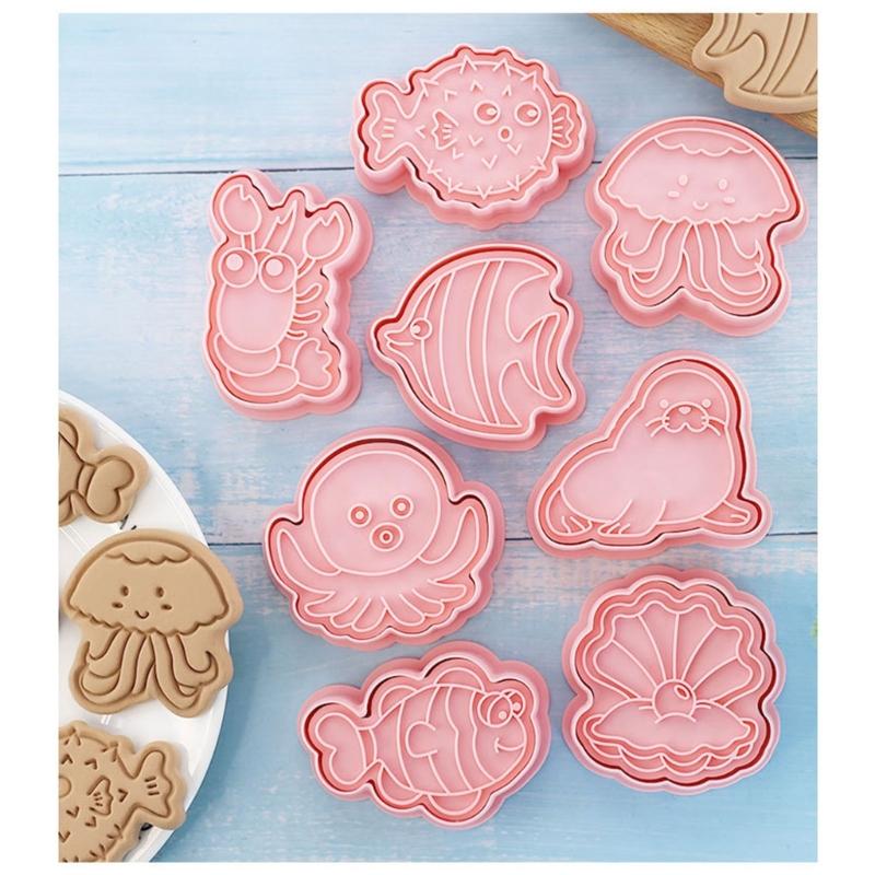 16Pcs Cute Marine Animal Cookie Cutters Set Cartoon Pressable Biscuits Mold