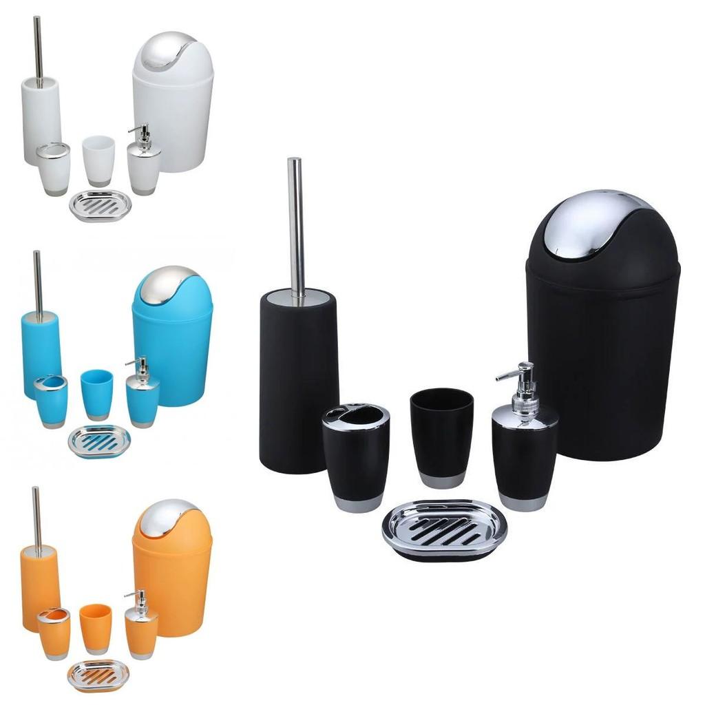 Bathroom Accessories Six Piece Plastic Washroom Set With Toothbrush Cup And Storage For Gift And Office