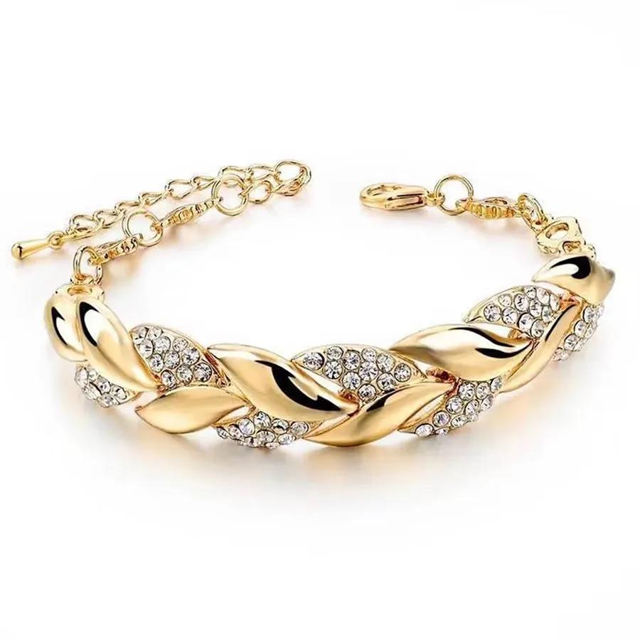 Luxuriöses geflochtenes Blattarmband mit Kristall-Anhänger - Elegantes Geschenk für Frauen | Schmuck für Hochzeit, Jahrestag & Valentinstag