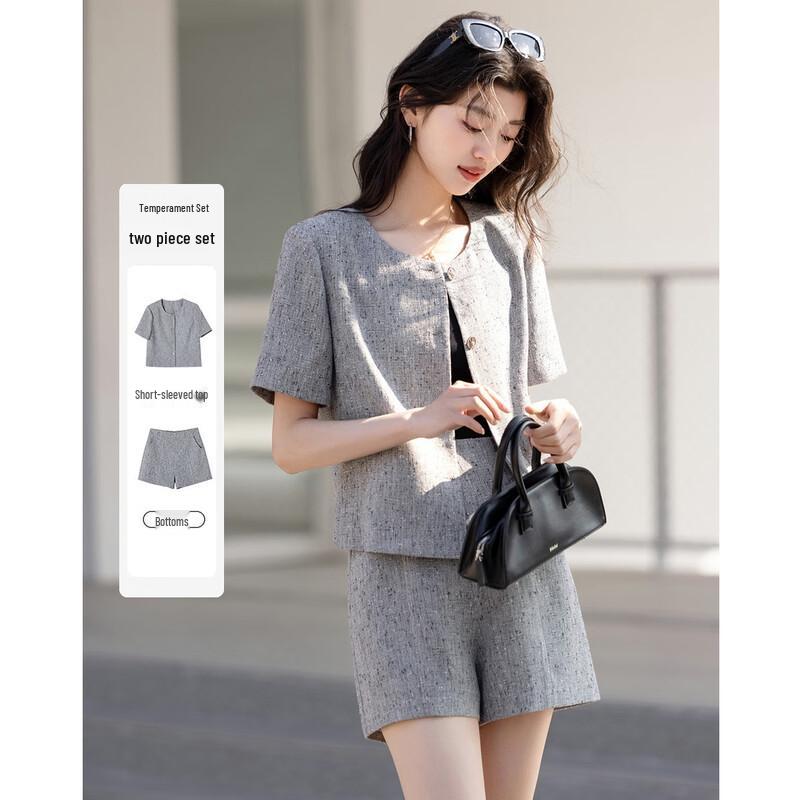 Demana Chic Short Sleeve Top & Shorts Set L