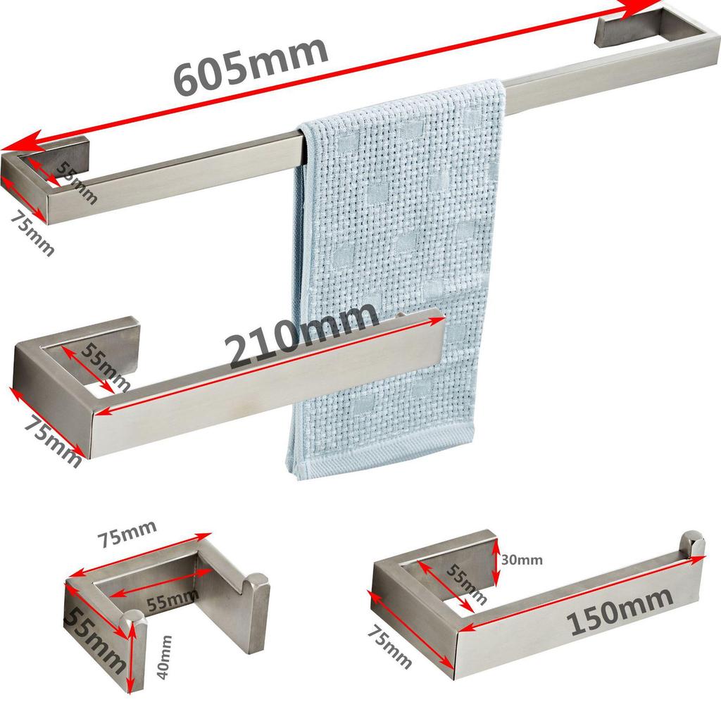 Stainless Steel Black Towel Rack Set - Bathroom Towel Bar & Shelf Accessories