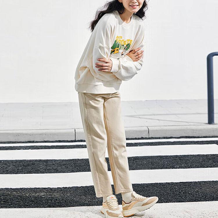 Anta Printed Letter Round Neck Pullover Sweatshirt Women sweatshirt White 962348707-1