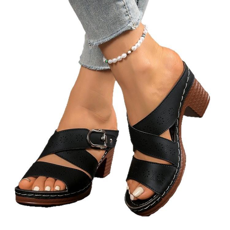 Sandalen Sommer neu dick hoher Absatz ein Wort Fischmaul coole Hausschuhe Hausschuhe