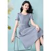 Ke Bei Er Women's Elegant Blue Tie-Waist A-Line Midi Dress