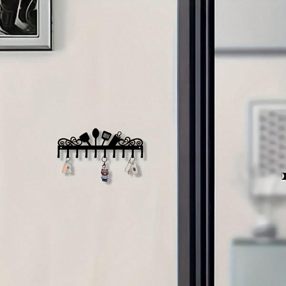 Metal Key Holder Wall Mount Black Kitchen Organizer 10 Hooks Elegant Silhouette