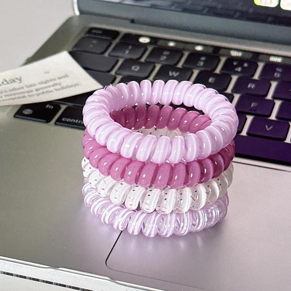 Korean Style Colorful Telephone Cord Hair Tie Set - High-End Elastic Hair Accessories for Women