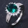 Luxury Green Crystal Ring Princess Crown Halo Engagement Wedding Rings Cubic Zircon  Sterling Silver Rings For Women