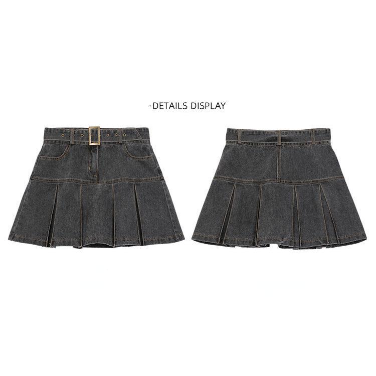 Women's Short Skirt Large Size Denim Half Body Skirt Sexy High Waist Short Skirt Pleated Waist A Word Half Body Skirt