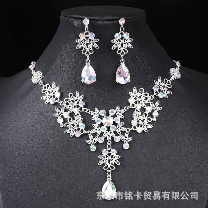 Fashion Necklace And Earrings Set - Leaf And Droplet Wedding Set - Bride's Jewelry Set