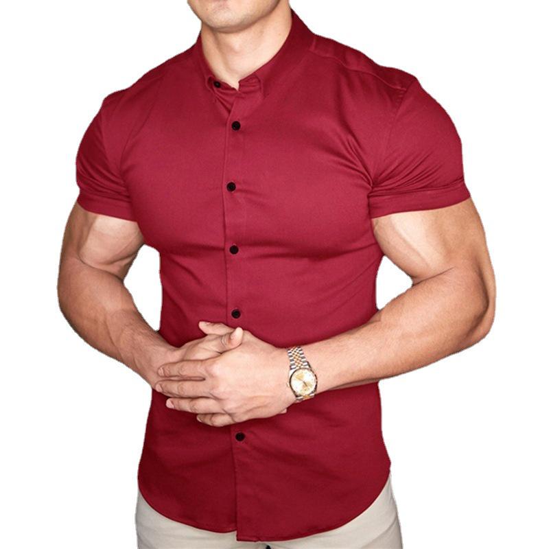 Men's Muscle Fitness Anti-wrinkle Business Short-sleeve White Shirt
