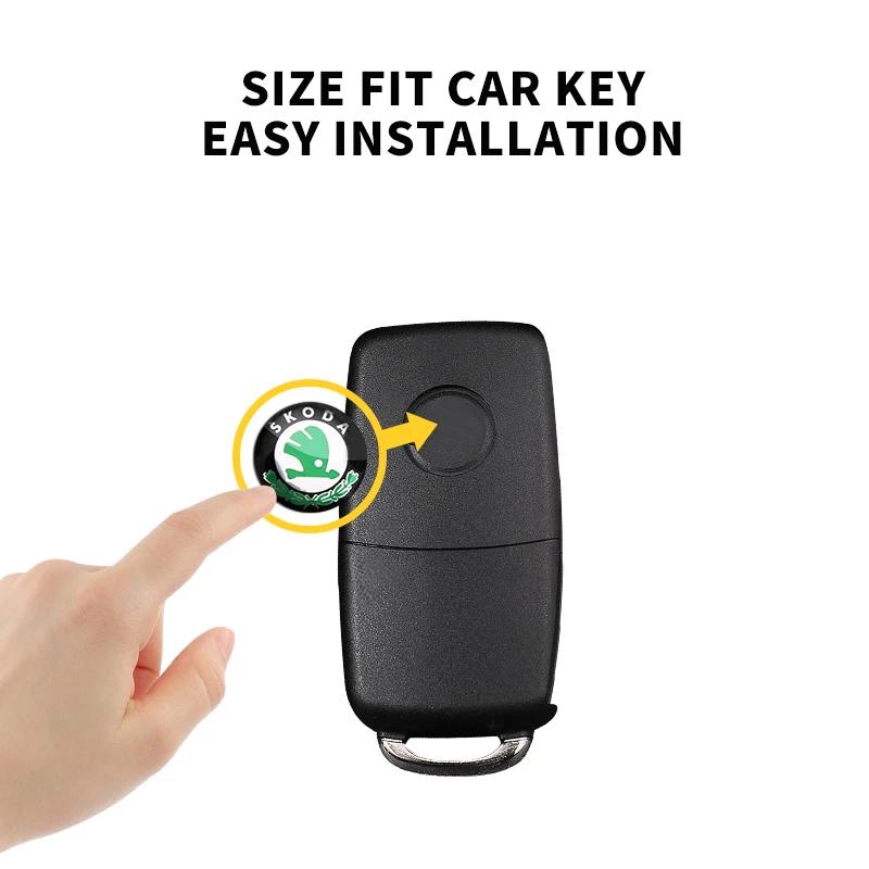 ONMS3 14mm Aluminum Car Remote Key Shell Emblem Sticker For Skoda Octavia A2 A5 A7 Fabia Rapid Karoq Superb Kodiaq Yeti RS Scala Kamiq