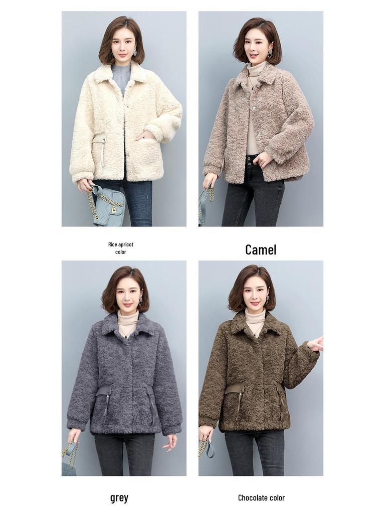 Women's 2024 Lambswool Fur-Lined Coat: Versatile, Loose-Fit Winter Short Cotton Jacket for Fashionable Moms