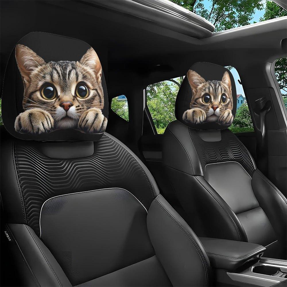 Cartoon Grote Ogen Schattige Kat Autostoel Hoofdsteunhoezen Interieur Decoratie Universeel Stijlvol Stoelbeschermers Stoelhoes Bescherming