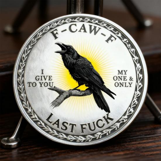 Yousheng F-CAW-F Coin 2 Inch Metal Keepsake Coin Raven Token of Freedom And Humor Collectible Attitude Coin for Letting Go And Moving on