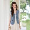 Bailuyu Vintage Washed Denim V-neck Embroidered Vest