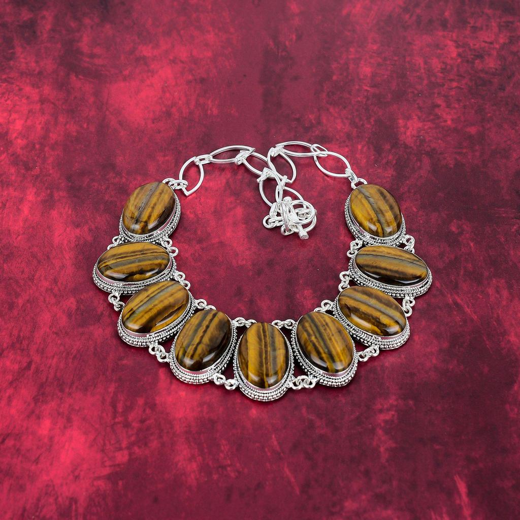 Tigerøye 925 Solid Sterling Sølv Halskjede Justerbart, Kjede Halskjede Håndlaget Edelsten, Gave Til Mamma Antikke Smykker