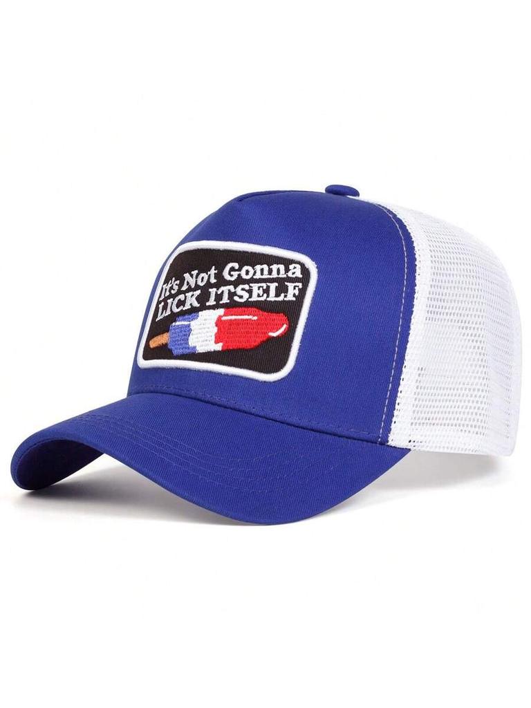Men Embroidered Trucker Hat With Popsicle Graphic Outdoor Adjustable Cap