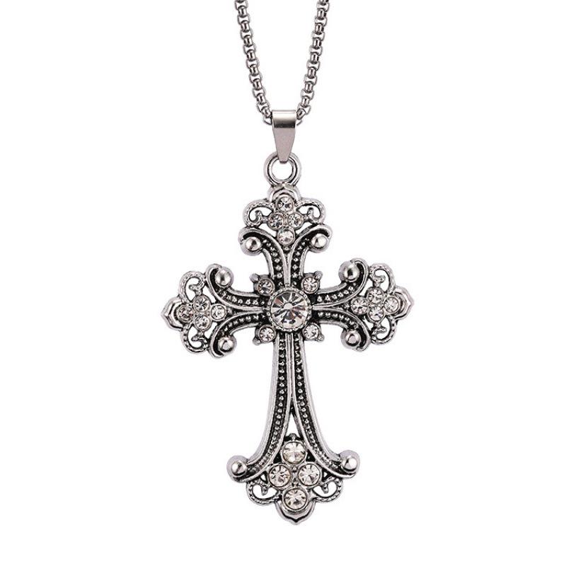 2025 New Baroque Cross Necklace Men Women Hip Hop Pendant Chain Sweater Jewelry Trendy