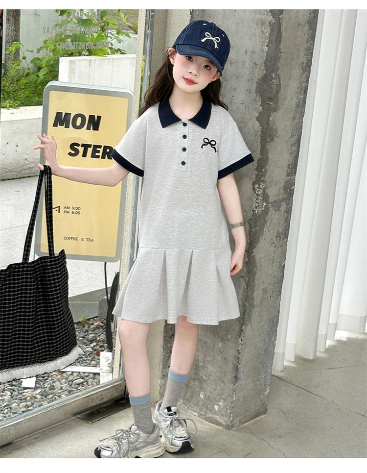 Girls' Short Sleeved Polo Shirt Dress Summer Dress 2026 New Style for Children, Middle-aged and Young Girls, Summer College Style