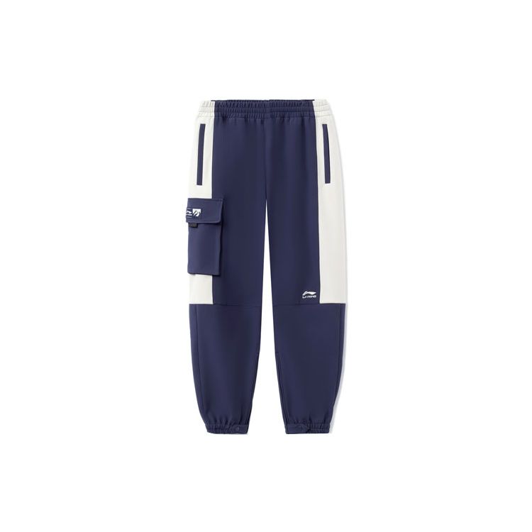 

Штаны мужские спортивные LiNing Trend Series из флиса с цветными блоками, теплые, водонепроницаемые, свободные, с манжетами, длинные, трикотажные, темно-синие, AYKR749-2