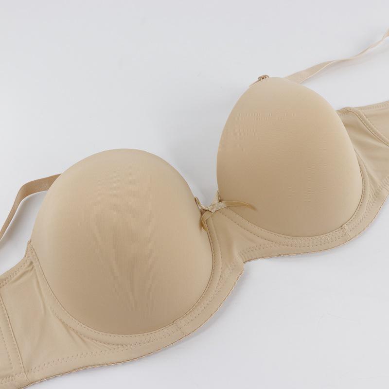 New D cup strapless large size bra with silicone strip gathered thin half cup one piece seamless underwear wholesale