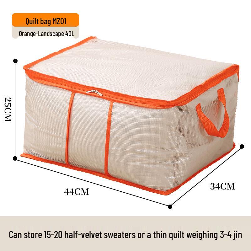 Large Capacity Transparent Quilt Storage Bag - Dustproof & Moistureproof Organizer for Bedroom & Dormitory.