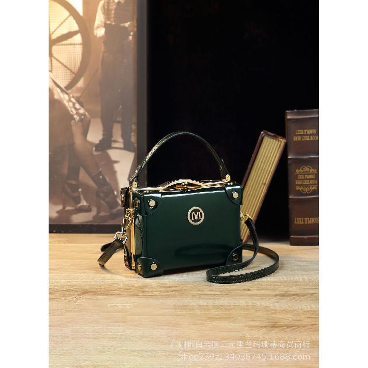 

Vintage Suitcase Style Women s Square Bag Patent Leather Glossy Wine Red Shoulder Bag Luxury High-end Crossbody Women s Bag Wholesale темно-зеленого