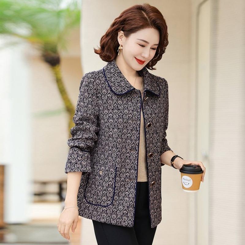 

Женская одежда свободного большого размера с лацканами, темпераментная высококлассная кофта-кардиган для пожилой леди 5XL [recommended 150-80kg] тёмно-синий