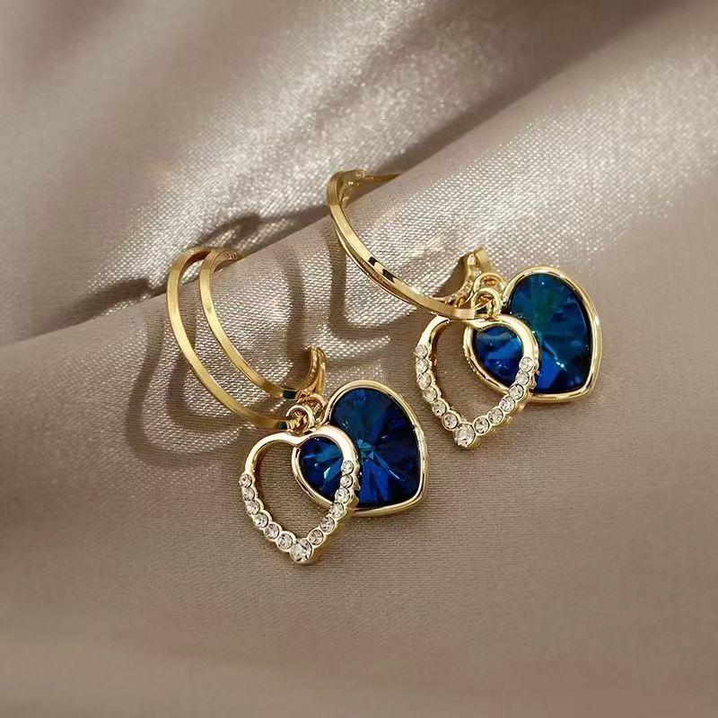 Crystal Zircon Heart of The Ocean Heart of Love Delicate Earrings with Diamonds