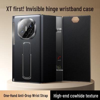 Mofe Tri-Fold Leather Phone Case with Invisible Wristband & Stand for Huawei Mate XT