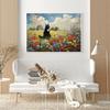 Wildflower Field Cat Sparrow Farm House Painting Posters and Prints Canvas Printing Rustic Retro Wall Art Picture for Home Decor