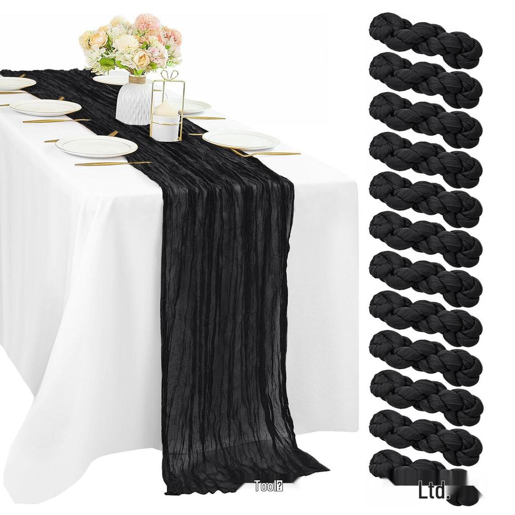 Bali Bohemian Crinkled Gauze Table Runner – Semi-transparent Twist, Festival Wedding Style.