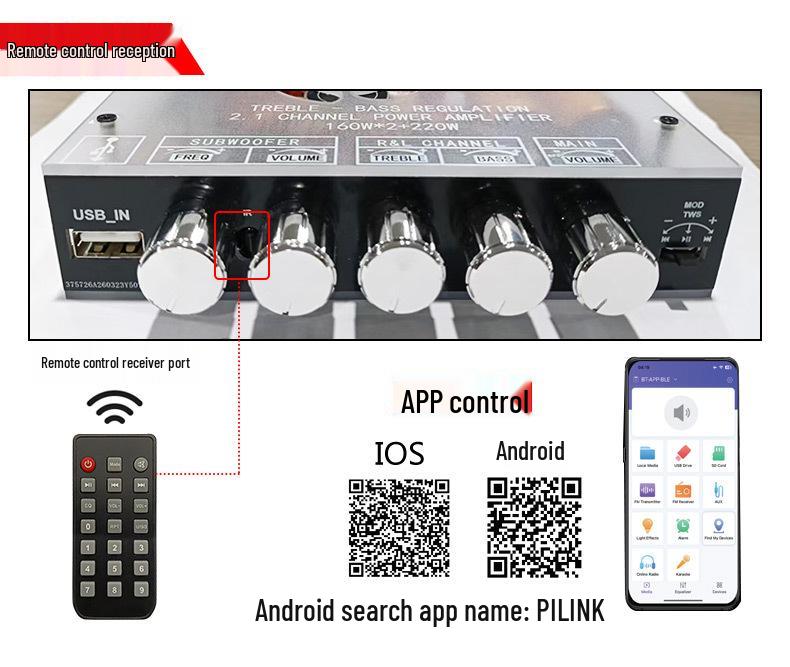 HT21-II 2.1 Channel Bluetooth Digital Amplifier Board with TDA7498E, Tone, and Bass.