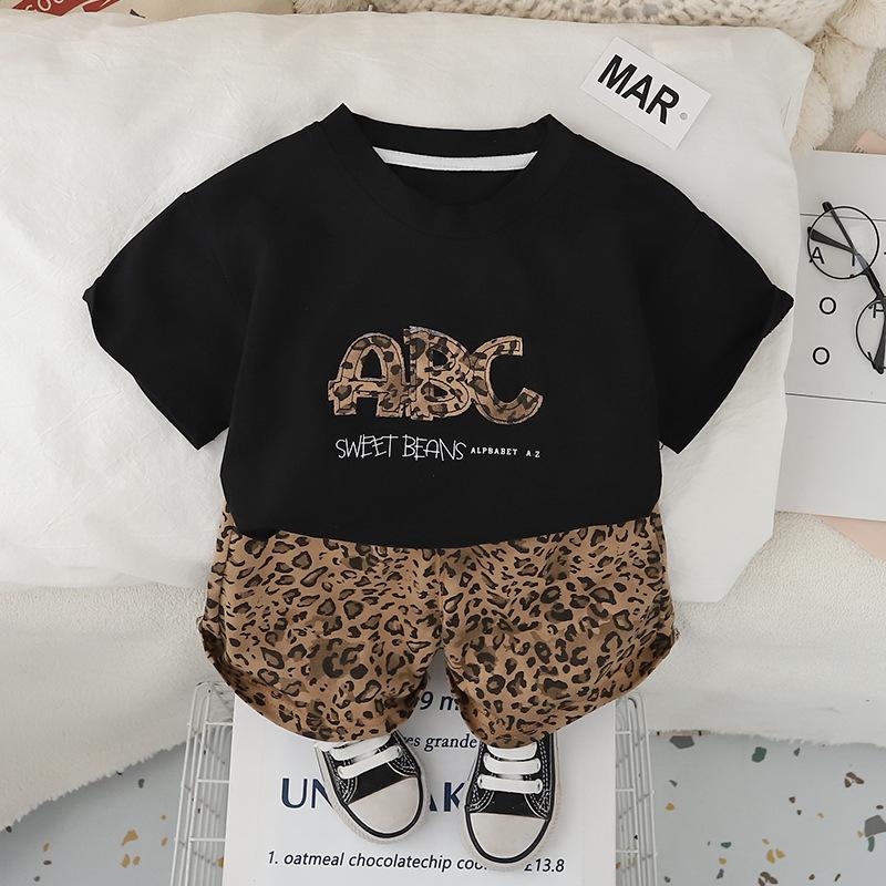 Children's Clothing Boys' Summer Set Stylish Leopard Print Short Sleeved Set Thin Children's Summer Two-piece Set