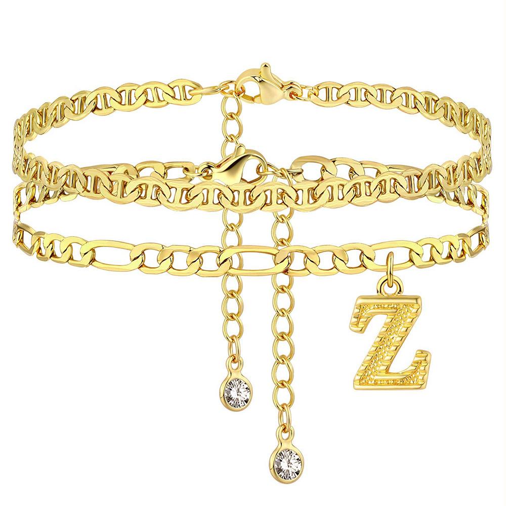 

Набір початкових браслетів з нержавіючої сталі для жінок, 26 літер, золотий ланцюжок на нозі, літній браслет на щиколотці, ювелірні аксесуари