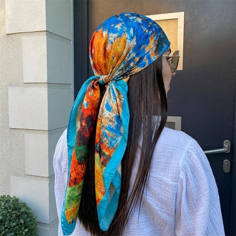 Sciarpa Quadrata in Raso di Seta di Marca di Lusso Fascia Hijab Bandana Foulard Sciarpa Avvolgente Fascia per Capelli Foulard da Donna 90cm
