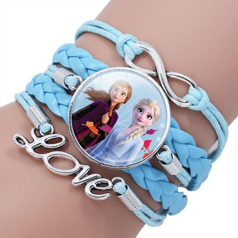 Elsa Princess Time Gem Multilayer Bracelet Cartoon Pink Woven Bracelet For Kids