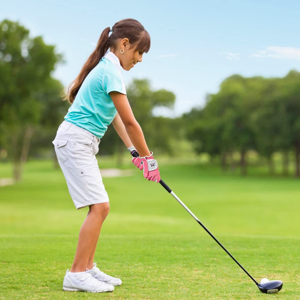 MAZEL Golf Gloves for and 1 Set Size Kids, Juniors, Children, Double-Handed, (Pink, Small)