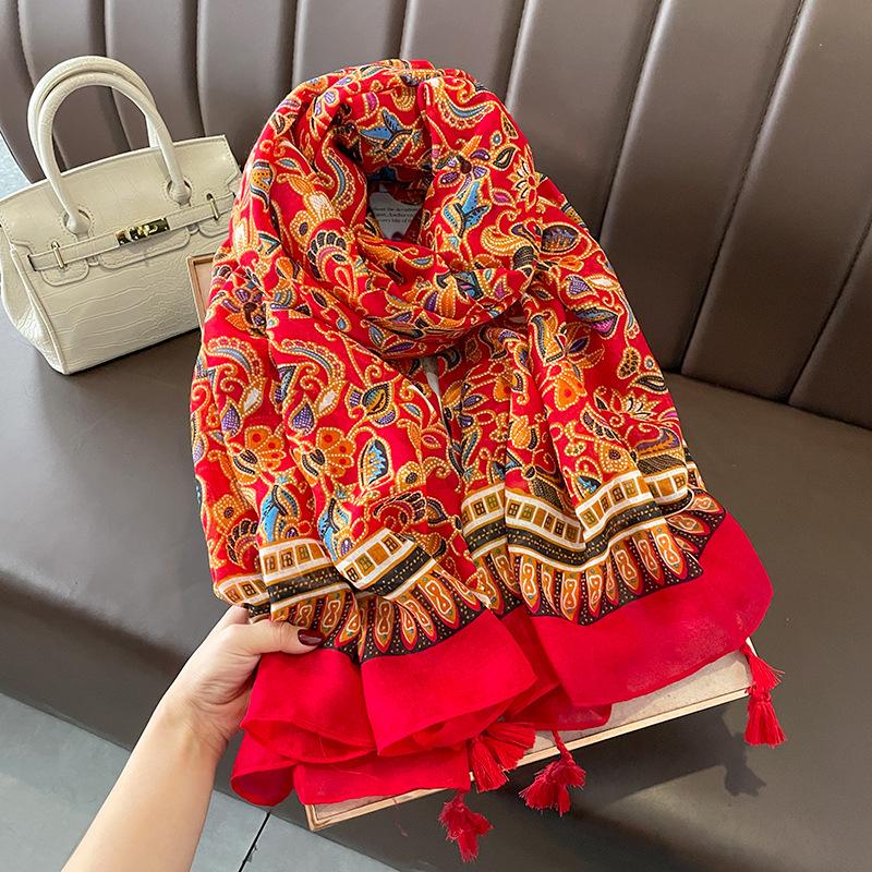 Luxury Brand Cotton Viscose Scarf Bohemian Aztec Plaid Tassel Shawls and Wraps Echarpe Pashmina Bufandas Muslim Sjaal 180*90Cm