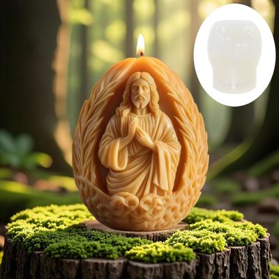 Easter Jesus Relief Egg Candle Silicone Mold Leaves Branches Jesus Relief Egg Resin Mold Jesus Eggs Gypsum Mould Crafts Molds