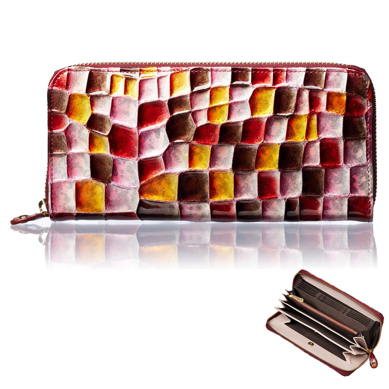 

[FRANCK ROSSINI] Italian LIFE (MASINI) calfskin leather wallet, featured in Weekly Bunshun magazine. Align women s long wallet, enamel, multi-color, b