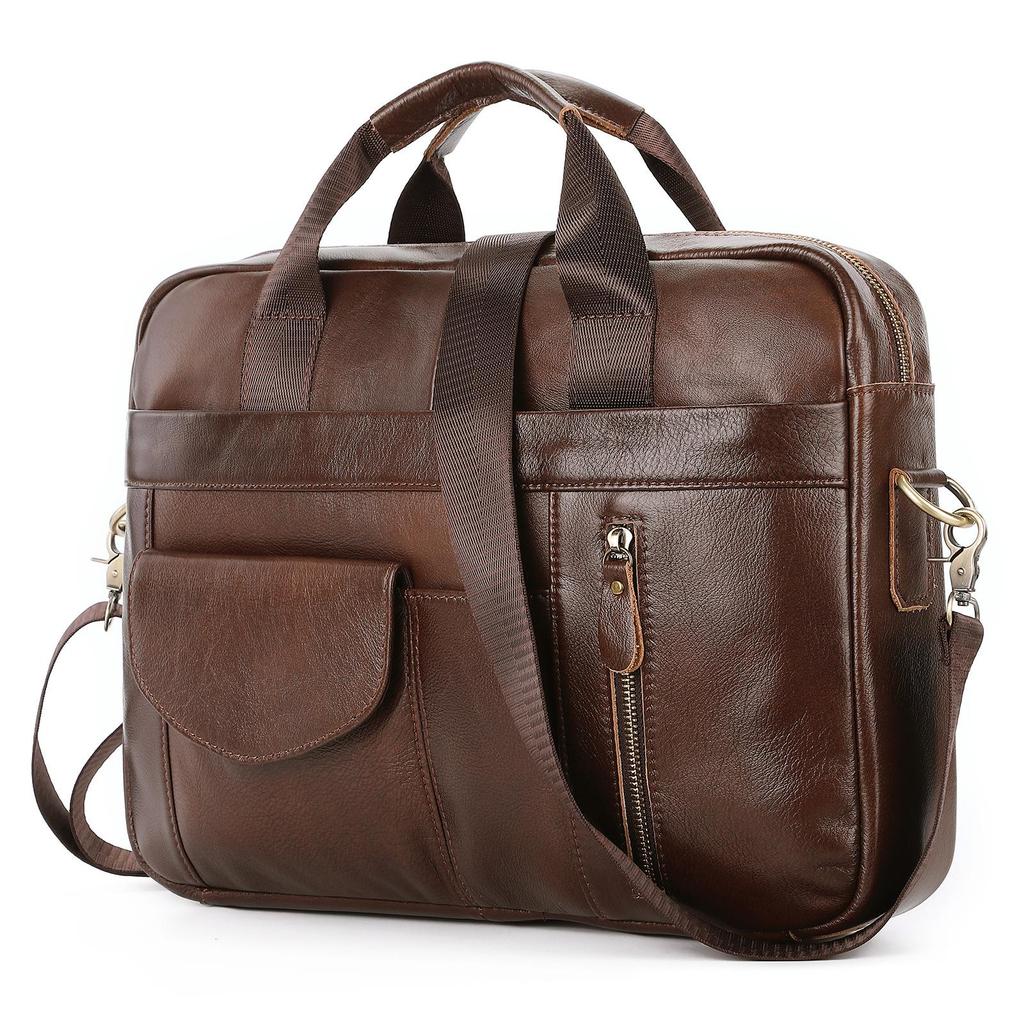 Men's Genuine Leather Crossbody Laptop Bag - Multifunctional, Large Capacity, Casual Briefcase