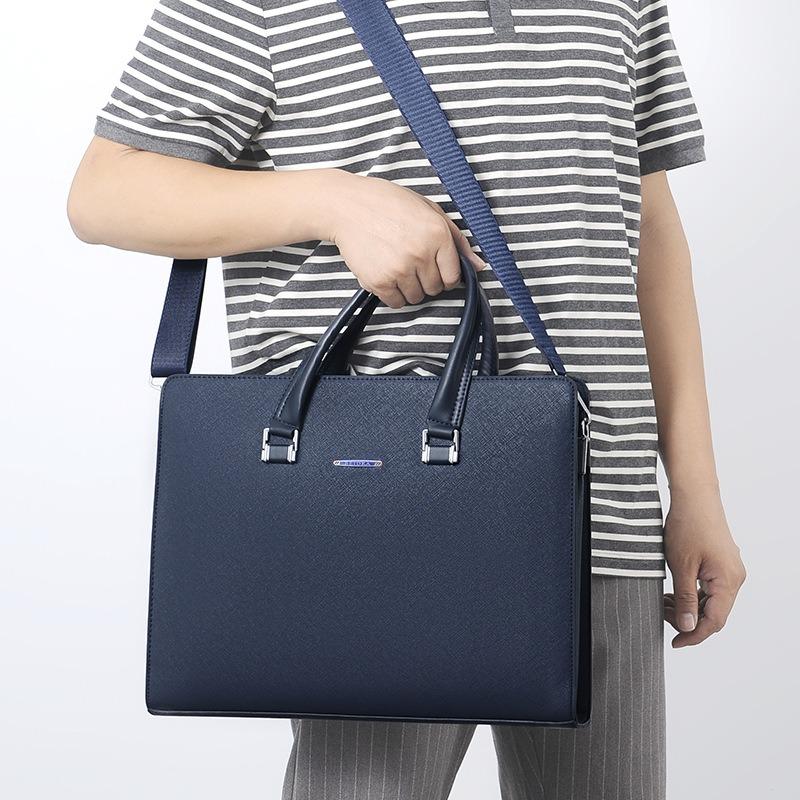 New Business Men's Bag Business Trip Portable Horizontal Briefcase Leather Single Shoulder Oblique Span Computer Bag