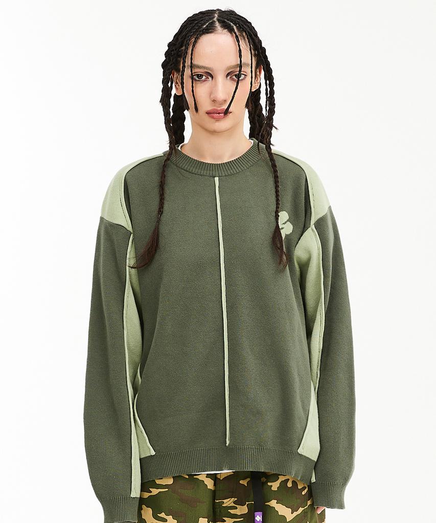 Hooded Piping Line Racing Knit Khaki