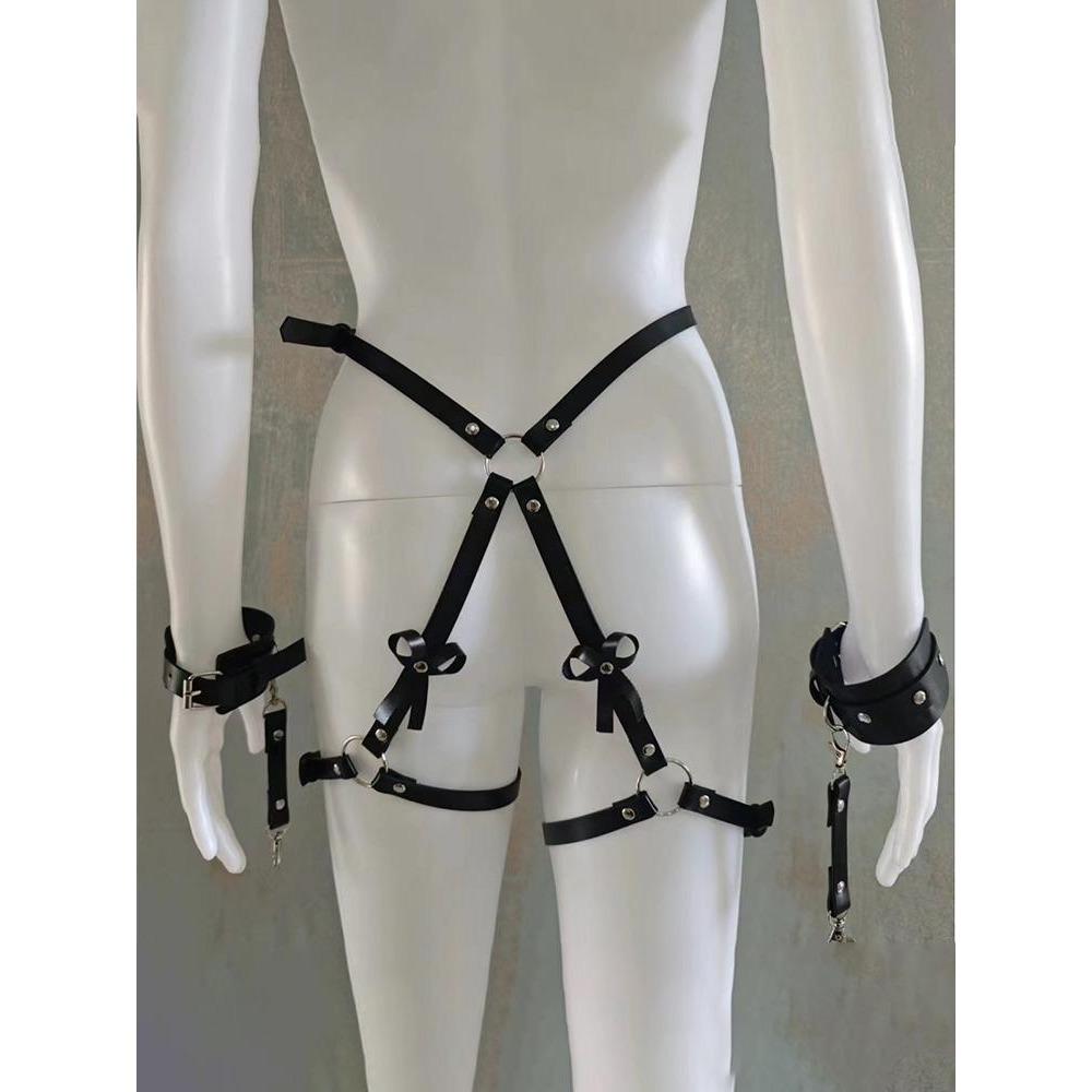 Hand Leg Restraint Collar Leash Handcuffs Leg Cuff Eye Blinder Sex Toy Set Backhandcuff Neck Leashes Silky Eye Patch