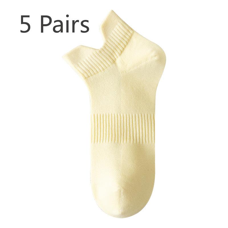 5 Pairs of Women's Summer Thin 7A Antibacterial Deodorant with Solid Color Breathable Socks