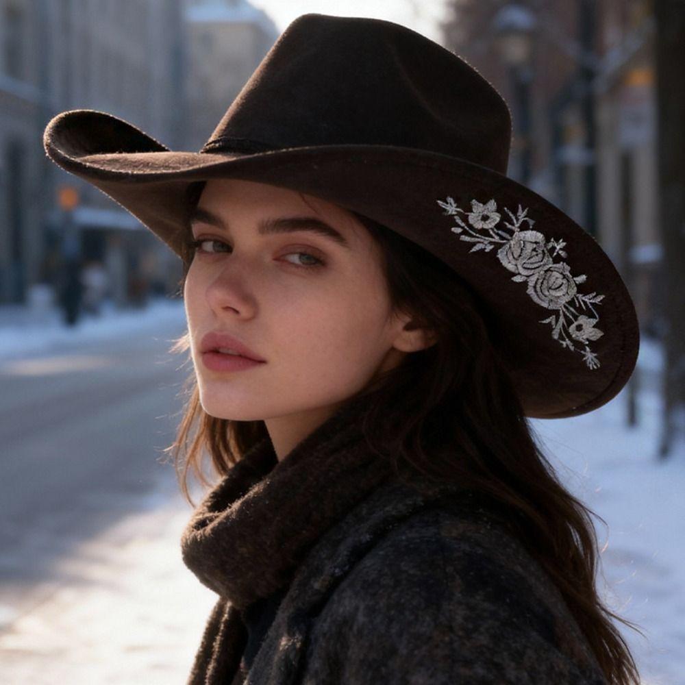 Formal Occasion Woolen Hats Embroidery Flower Decoration Fedora Hat Autumn and Winter